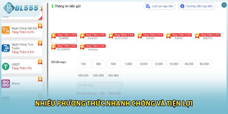 Nhiều phương thức nhanh chóng và tiện lợi